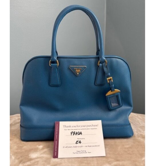 Authentic Prada Saffiano Leather Dome Tote in Beautiful Blue - Picture 1 of 16